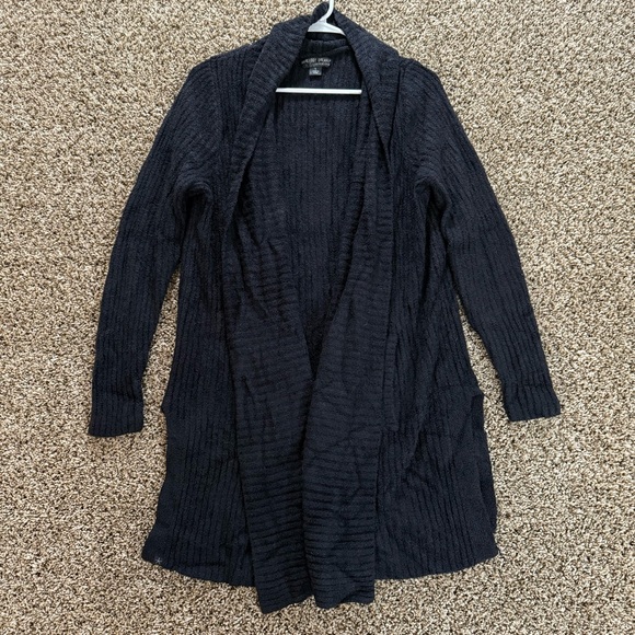 Barefoot‎ Dreams CozyChic Lite Black Open Front Cardigan Size Large Soft Knit - Picture 1 of 11